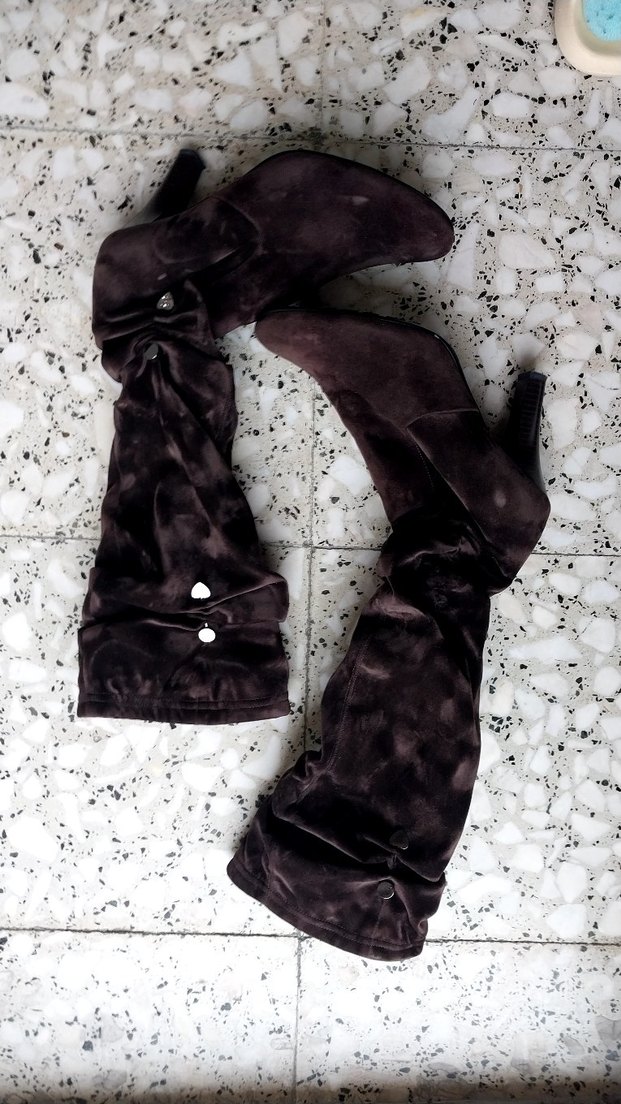 Kahverengi Hakiki  Süet Deri Modern bülbülü   Diz Boyu Çizme - Görsel 3