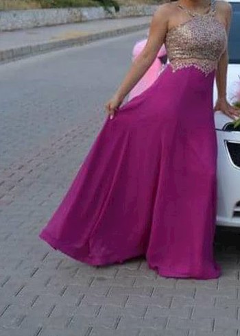 Abiye Pembe Drapeli Uzun Abiye Elbise