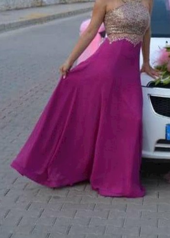 Pembe Drapeli Uzun Abiye Elbise