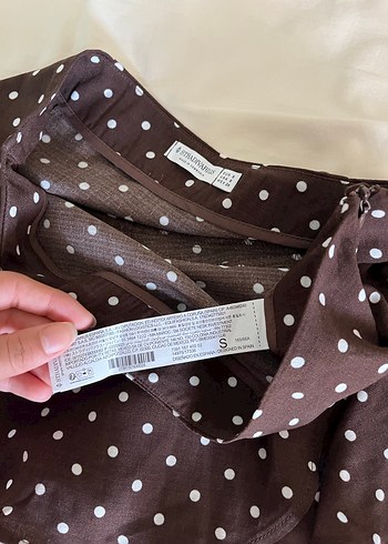 Stradivarius Kahverengi Puantiyeli Pileli Mini Etek