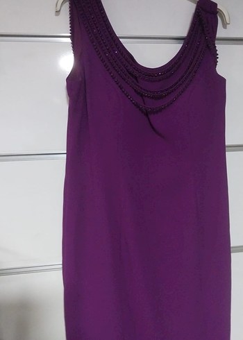 Mor Drape Detaylı kısa Abiye Elbise