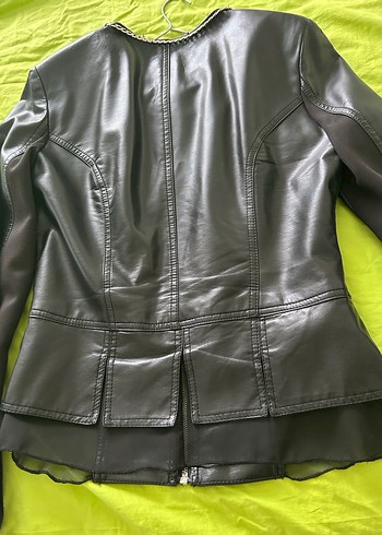 40 Beden Kadın Siyah Deri Biker Ceket