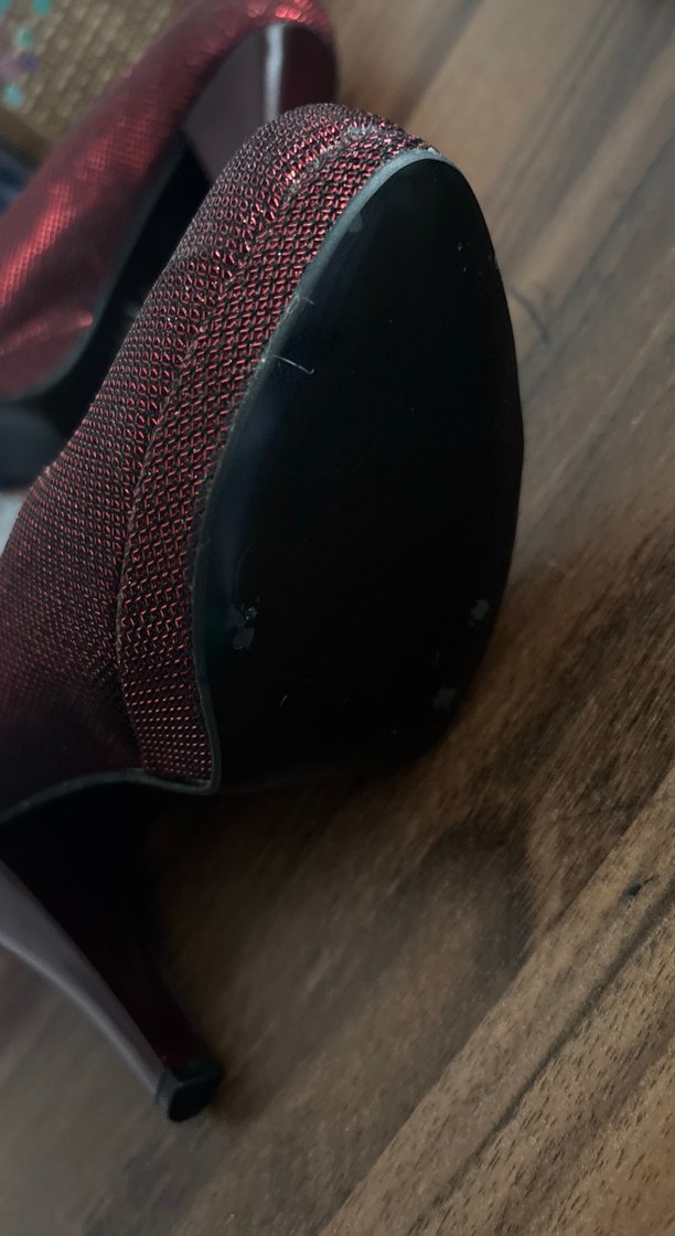 Parlak Bordo Yılan Desenli Yüksek Topuklu Stiletto - Görsel 3