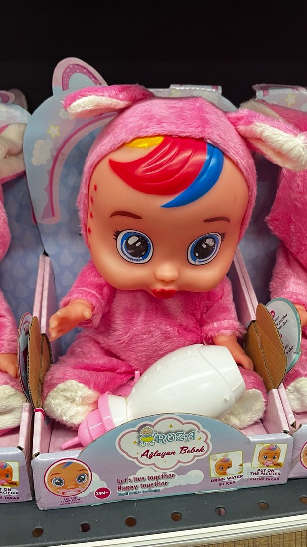 Renkli Saçlı Pembe Ağlayan Bebek - Görsel 2