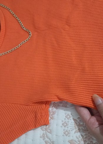 m Beden Koton Zincir Detaylı Turuncu Crop Top
