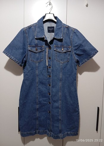 xxl Beden lacivert Renk Kısa Kollu Denim Midi Elbise sıfır ürün