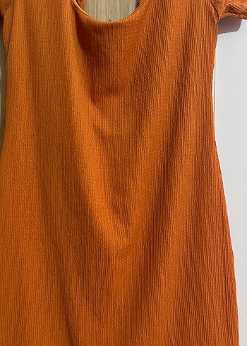 Kısa Kollu, Dökümlü Midi yazlık turuncu  Elbise - Görsel 4