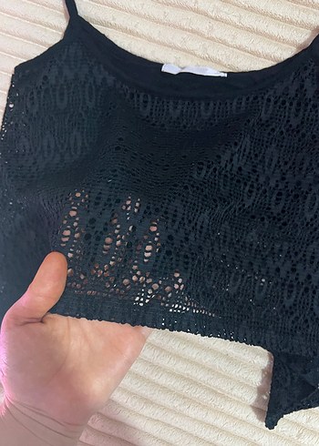 s Beden Siyah dantel crop