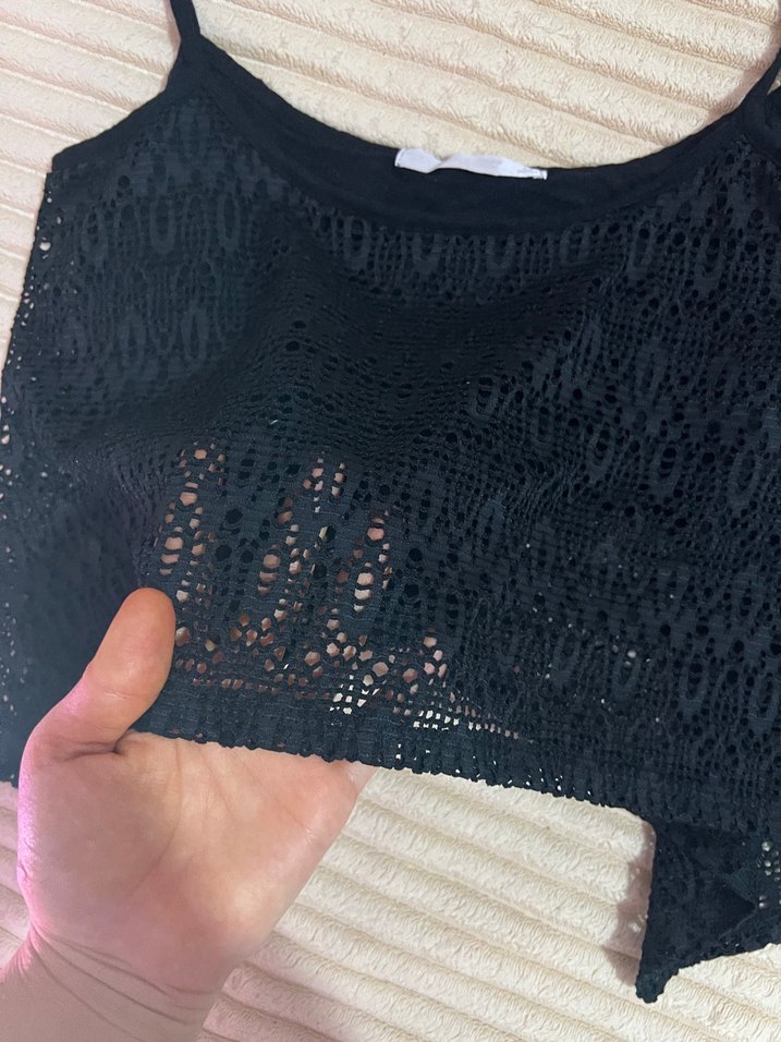 Siyah dantel crop - Görsel 2