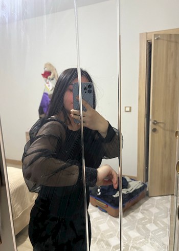 Şeffaf Kollu Siyah Gotik Düğünlük pullu Uzun Elbise - Görsel 3