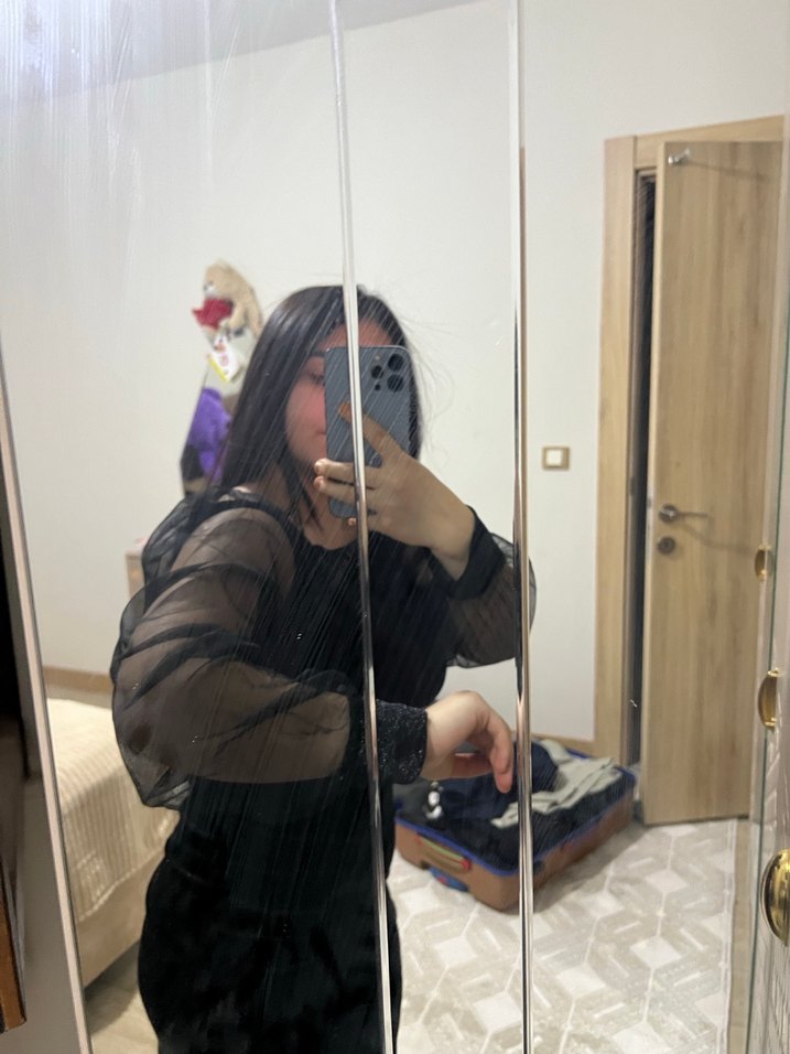 Şeffaf Kollu Siyah Gotik Düğünlük pullu Uzun Elbise - Görsel 3