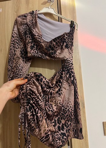 Kadın Kahverengi Leopar Desenli Drapeli Wrap - Görsel 2