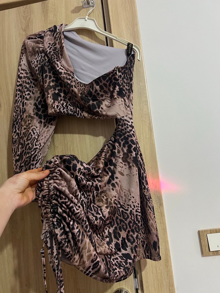 Kadın Kahverengi Leopar Desenli Drapeli Wrap - Görsel 3