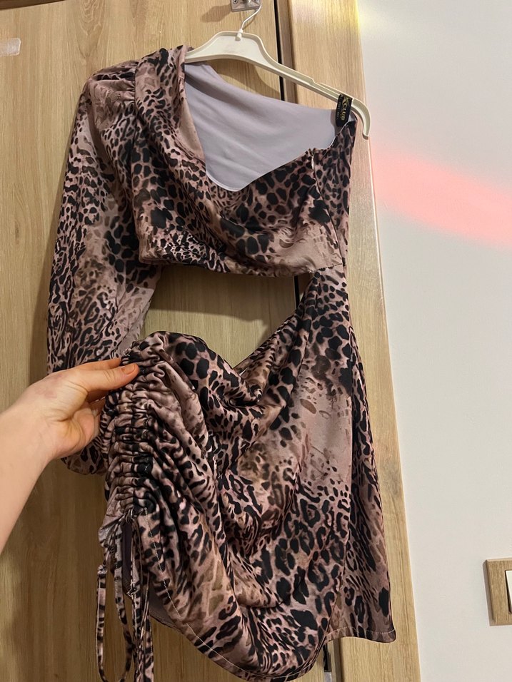 Kadın Kahverengi Leopar Desenli Drapeli Wrap - Görsel 2