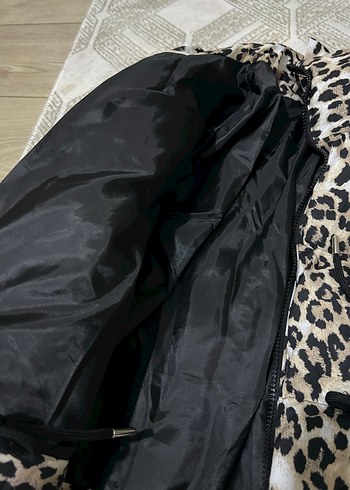 s Beden kahverengi Renk Leopar Desenli Kürklü Kadın Mont
