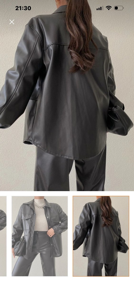 Düğmeli Siyah Kadın Deri Ceket - Görsel 4