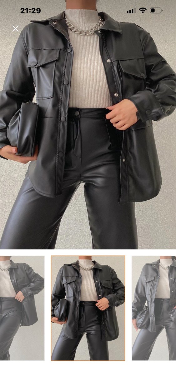 Düğmeli Siyah Kadın Deri Ceket - Görsel 2