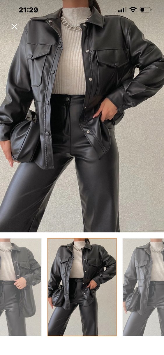 Düğmeli Siyah Kadın Deri Ceket - Görsel 3