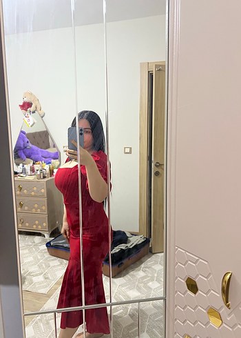 Kırmızı Midi Elbise - Görsel 5