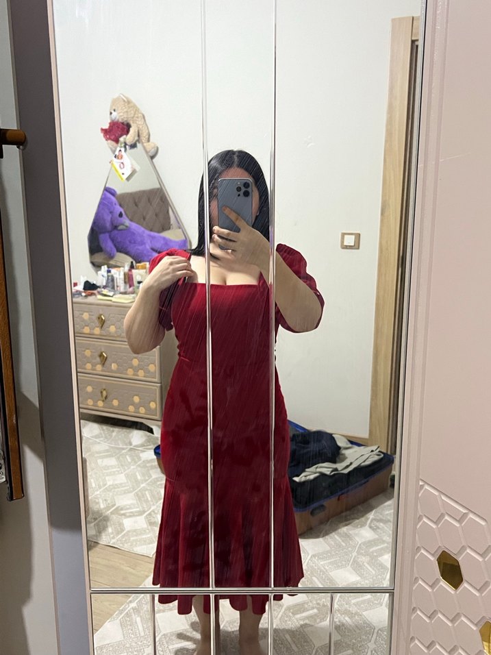 Kırmızı Midi Elbise - Görsel 2