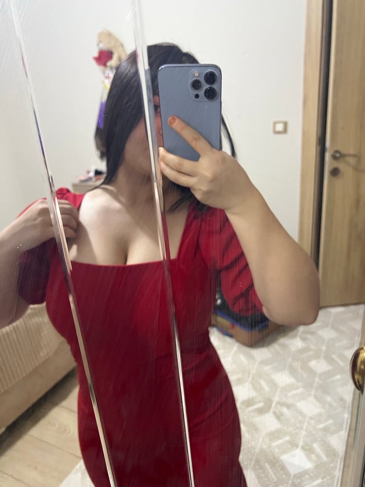 Kırmızı Midi Elbise - Görsel 4