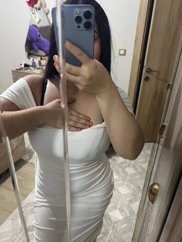 Beyaz Straplez Şeffaf İnce Askılı Kalem Elbise - Görsel 2