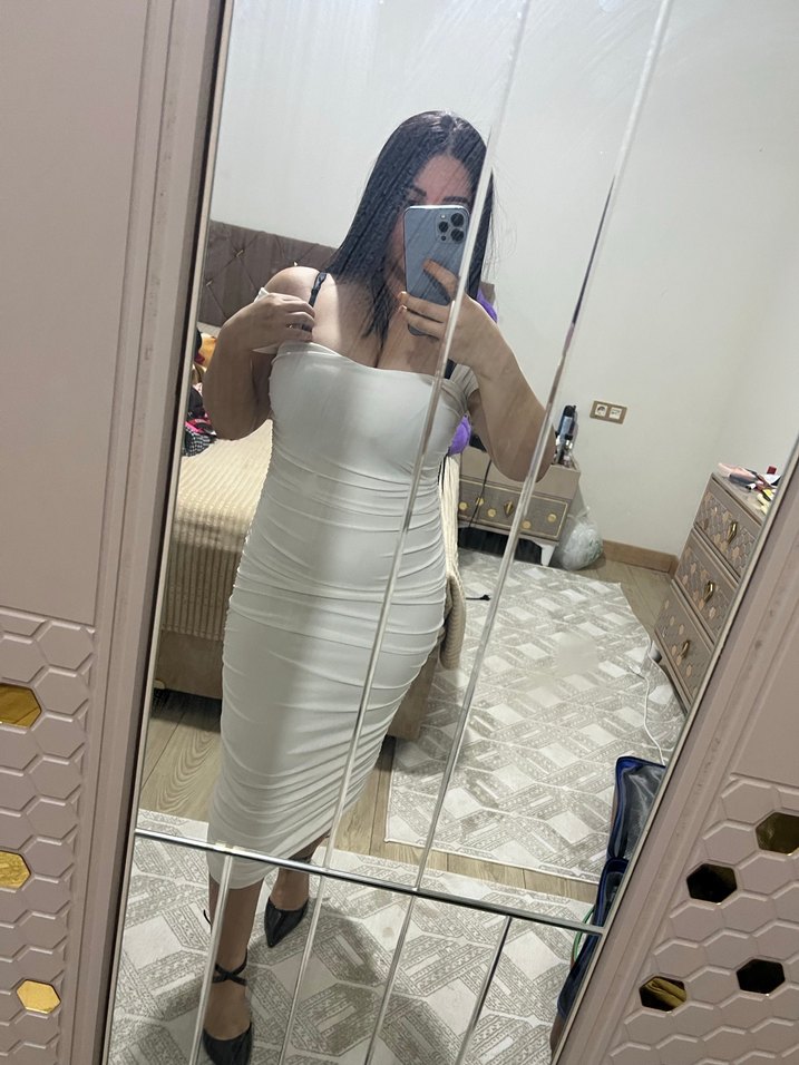 Beyaz Straplez Şeffaf İnce Askılı Kalem Elbise - Görsel 5