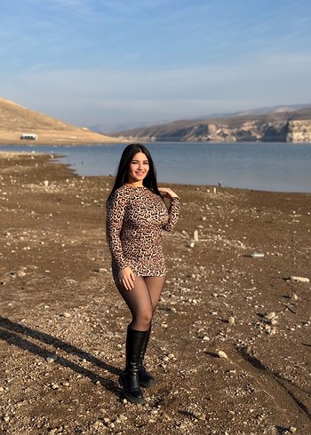 m Beden Kahverengi Leopar Desenli Uzun Kollu Mini Elbise
