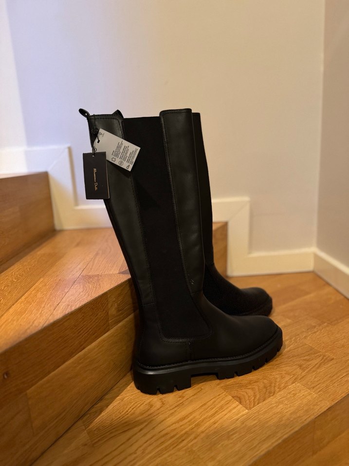 Massimo Dutti Siyah Deri Kadın Çizme - Görsel 2