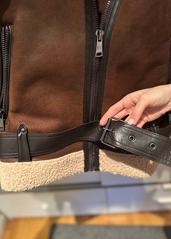 Zara Kahverengi Süet Kemerli Kadın Ceket - Görsel 3