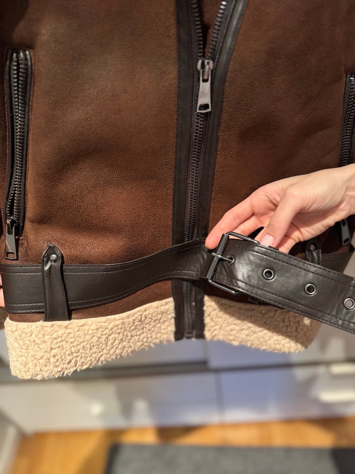 Zara Kahverengi Süet Kemerli Kadın Ceket - Görsel 3