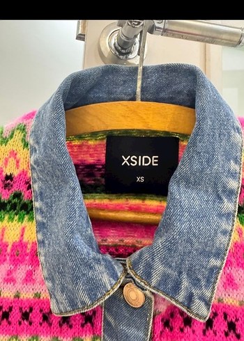 Renkli Örgü Detaylı Kadın Kot Ceket - Görsel 7