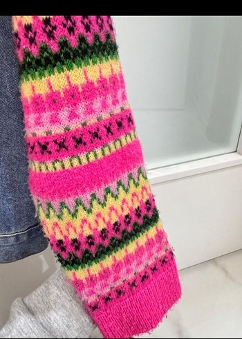 Renkli Örgü Detaylı Kadın Kot Ceket - Görsel 5