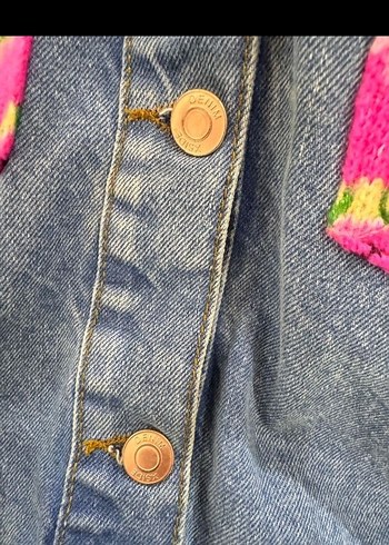 Renkli Örgü Detaylı Kadın Kot Ceket - Görsel 2