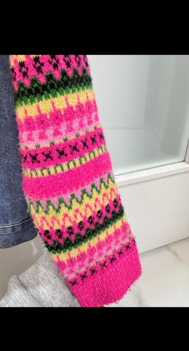 Renkli Örgü Detaylı Kadın Kot Ceket - Görsel 5