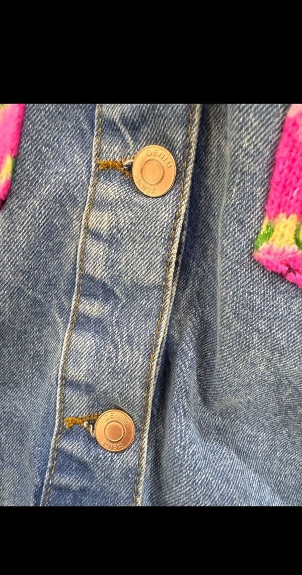 Renkli Örgü Detaylı Kadın Kot Ceket - Görsel 2