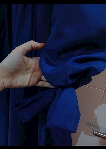 Lacivert prenses Uzun Abiye Elbise tesettür - Görsel 2