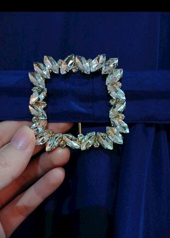 Lacivert prenses Uzun Abiye Elbise tesettür - Görsel 4