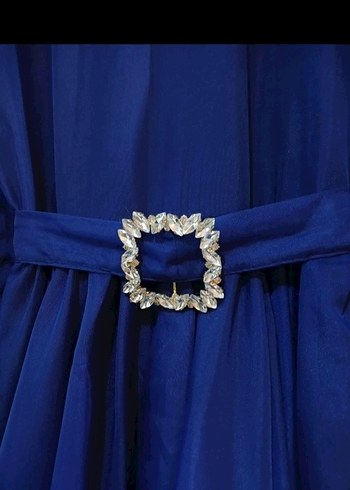 Lacivert prenses Uzun Abiye Elbise tesettür - Görsel 3