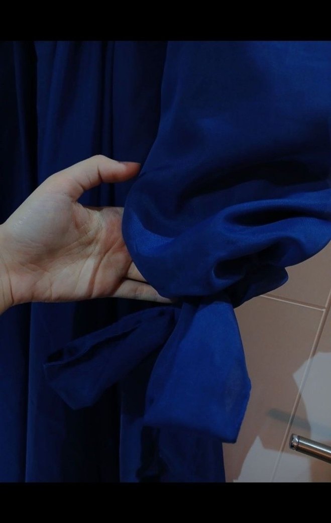 Lacivert prenses Uzun Abiye Elbise tesettür - Görsel 2