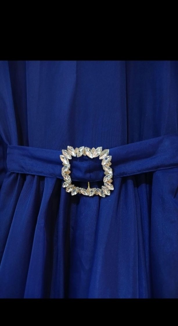 Lacivert prenses Uzun Abiye Elbise tesettür - Görsel 3