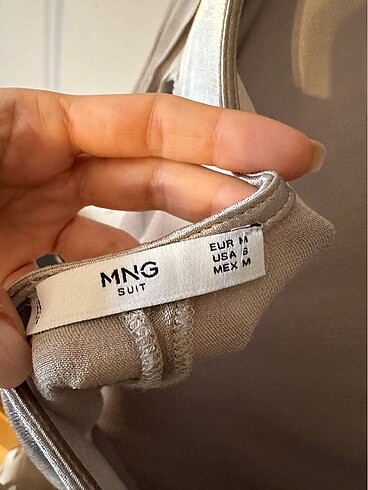 36 Beden gri Renk Mango Saten Elbise