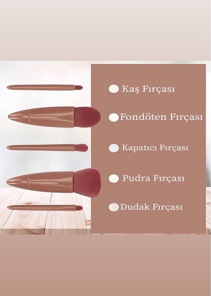 Aynalı 5li makyaj fırça seti - Görsel 2