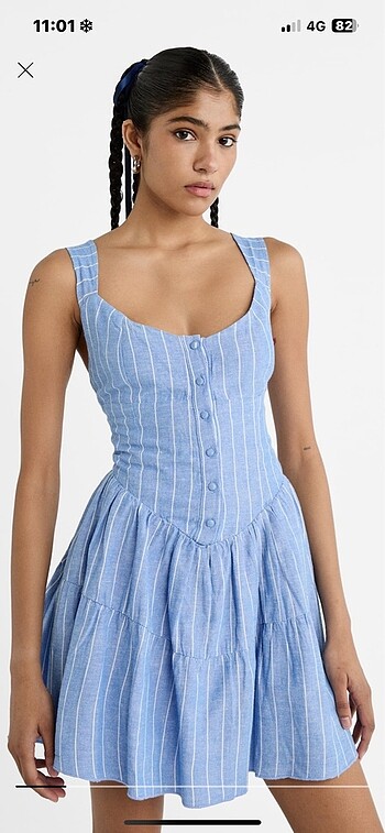 Stradivarius Keten Karışımlı Korse Elbise