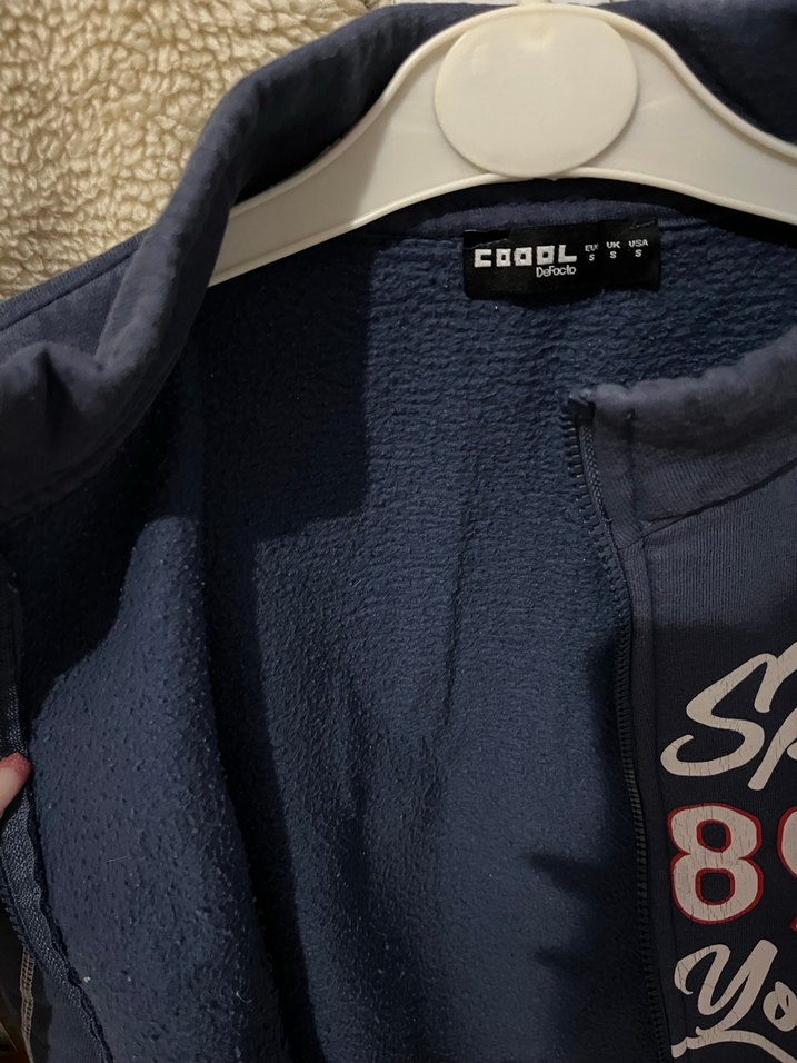 Fermuarlı, Yüksek Yakalı Mavi Sweatshirt - Görsel 3