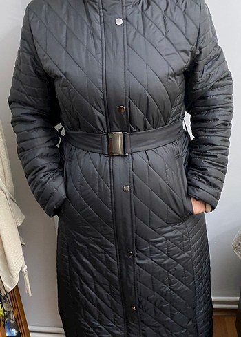 Kürklü Siyah Kadın Uzun Mont L - Görsel 2