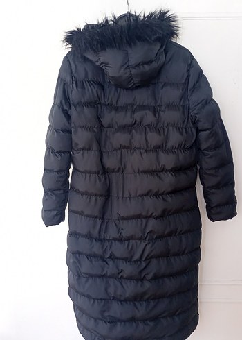 Siyah Uzun Kadın Kışlık Mont Kürklü Kapüşon - Görsel 3