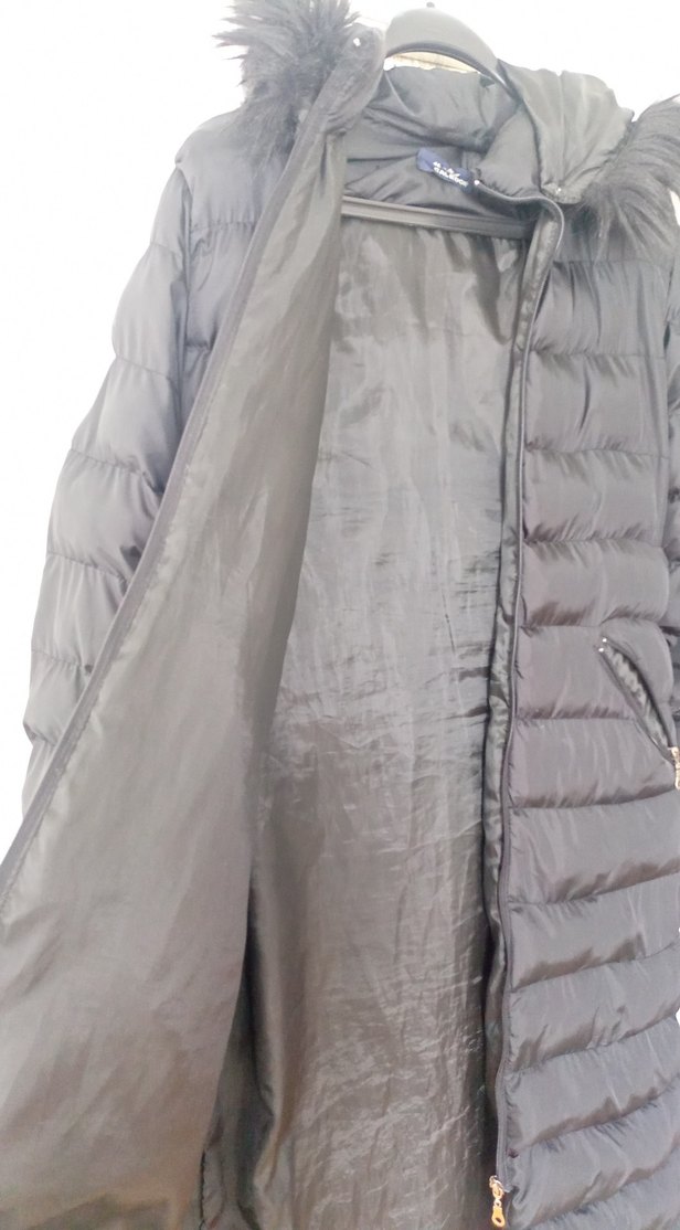 Siyah Uzun Kadın Kışlık Mont Kürklü Kapüşon - Görsel 4