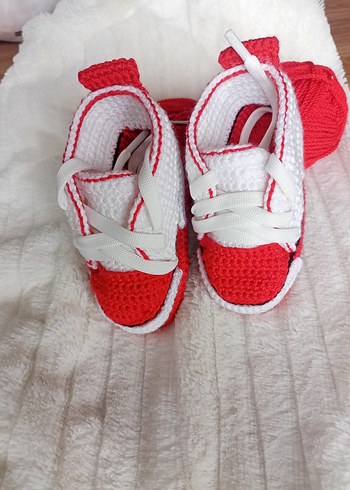 Kırmızı Örgü Erkek Bebek Patik - Görsel 3