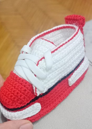 Kırmızı Örgü Erkek Bebek Patik - Görsel 2